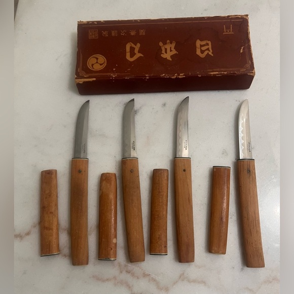 Vintage Kanenari Seki Knives with Bamboo Sheath Mid Century Japanese Unique Rare - Picture 6 of 13